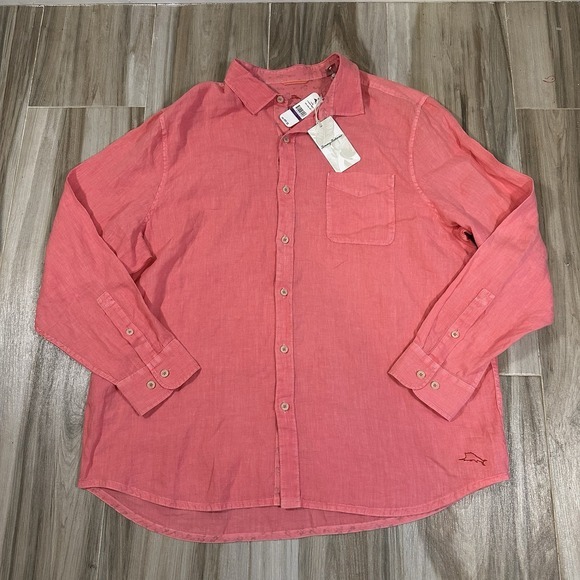 NWT Tommy Bahama Linen Shirt Mens 2XL Seaspray‎ Breeze Button Up L/S Cherry Pink